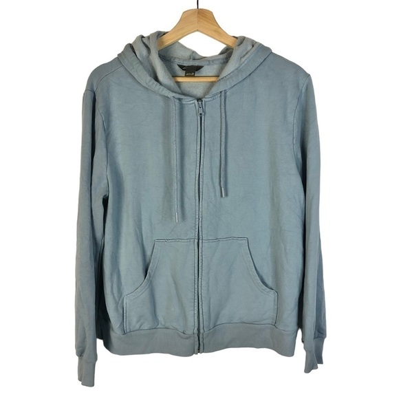 Eddie Bauer Light Blue Full Zip Fleece Lined Sweatshirt M - Picture 1 of 3